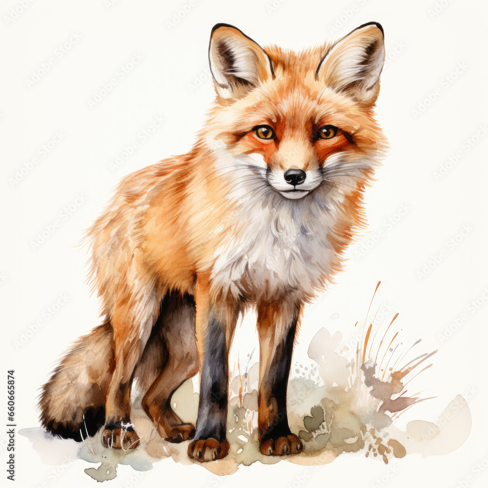 watercolor fox clipart, Generative Ai