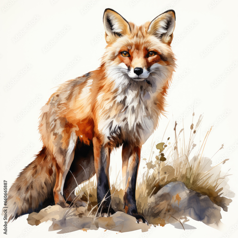 Fototapeta premium watercolor fox clipart, Generative Ai