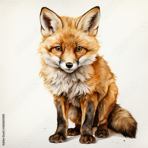 watercolor fox clipart, Generative Ai © moondesigner