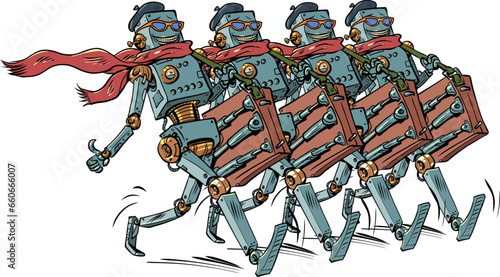 Artificial intelligence takes the work of artists. Problems of technology development. Robot artists go together.