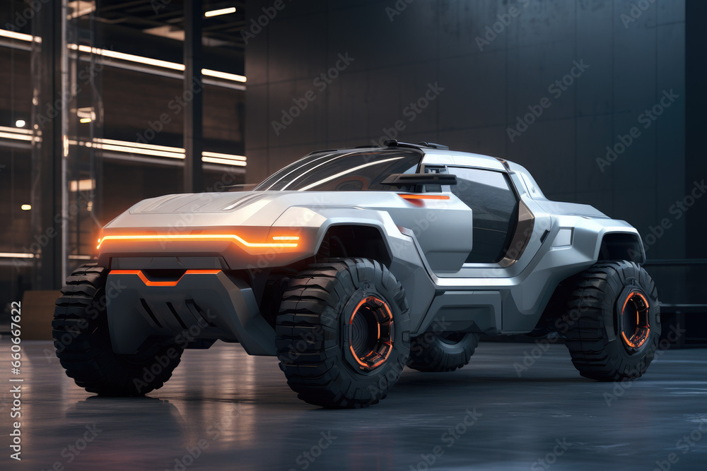 A futuristic pickup truck with a nice design. A futuristic pickup truck with a nice design.