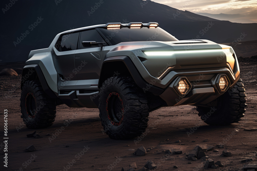 A futuristic pickup truck with a nice design.