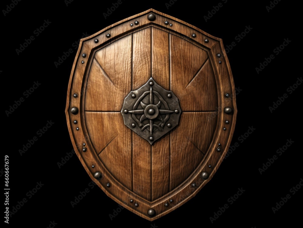 Fototapeta premium Medieval Wooden Shield with War Torn Mark