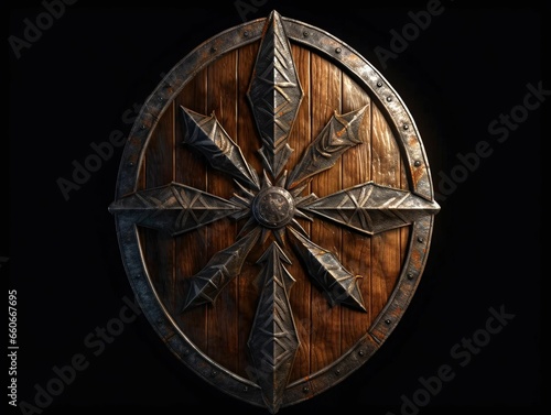 Medieval Wooden Shield with War Torn Mark