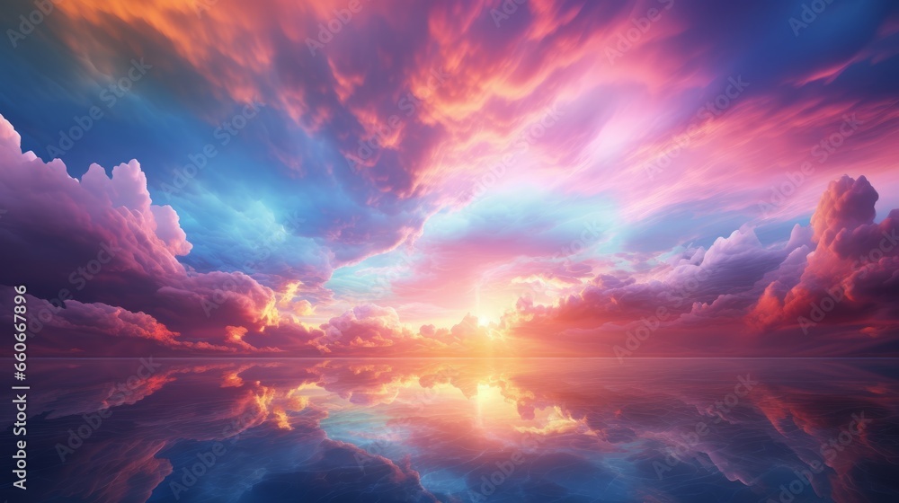 Mix of colorful cloudscape mirrored in lake