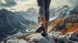 woman stands on the mountain while hiking