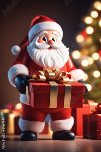 Santa Claus with of gifts. Christmas background. 3d illustration.