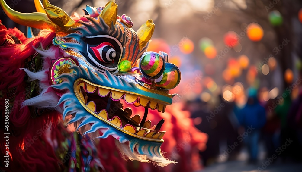 Close-up of a chinese new year dragon celebration