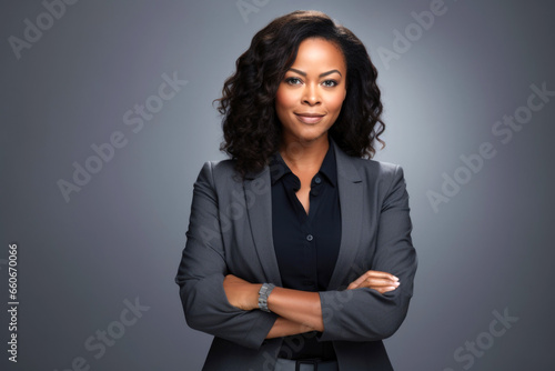 portrait of young african businesswoman looking at camera smiling. photo