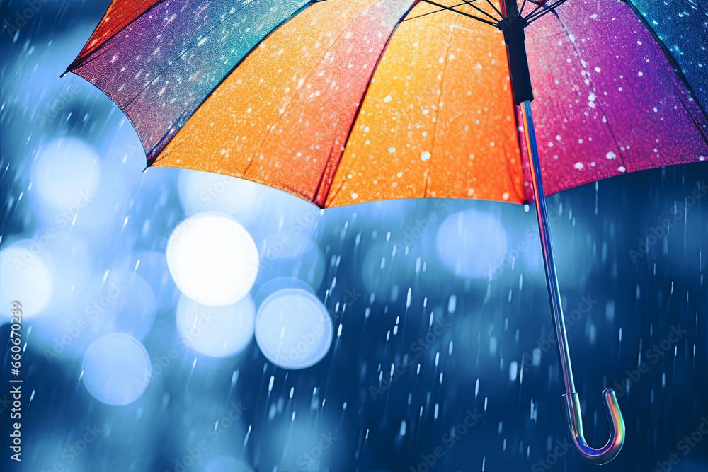 Colorful Rainbow Umbrella in Rain