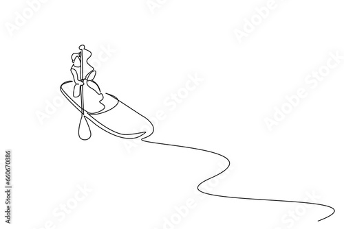 one person human kayak canoe boat extreme water sport lifestyle line art design
