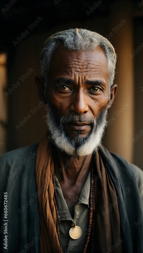 portrait of a thin bearded old man from Ethiopia portrait of a thin bearded old man from Ethiopia