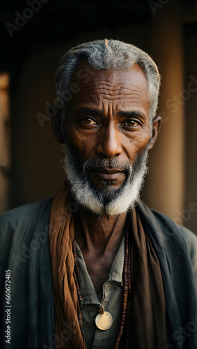 portrait of a thin bearded old man from Ethiopia