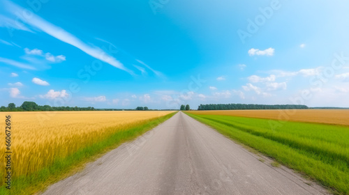 Camino de tierra en medio del campo. Campo de trigo con carretera de tierra. photo