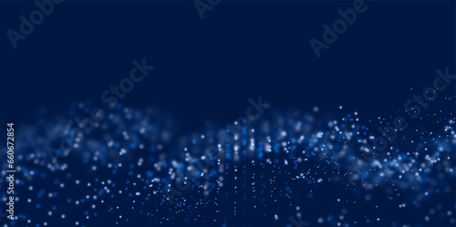Fototapeta Naklejka Na Ścianę i Meble -  Dynamic blue dot landscape. Abstract digital wave background. Network data structure. Point grid visualization. Technology vector illustration.