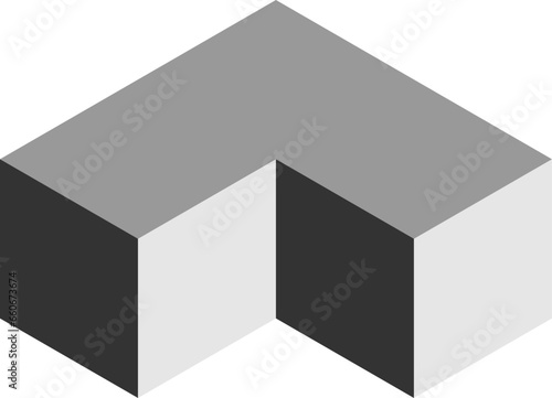Basic Geometrical Arrangement with Greyscale Monochrome Solid Box Cube Icon in 3D Perspective View. Vector Image.
