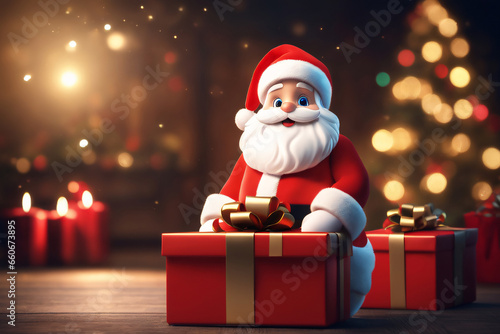 Santa Claus with of gifts. Christmas background. 3d illustration.