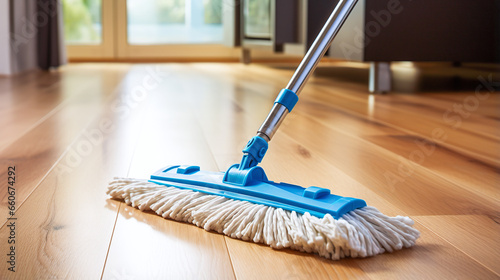 Clean and care for floors properly - use a mop to wipe the floor photo