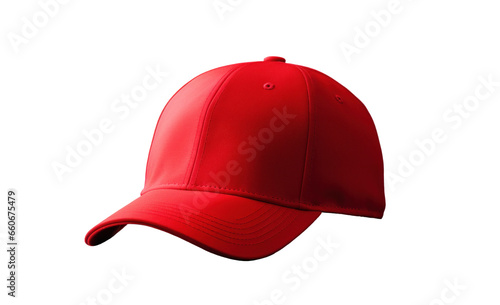 red baseball cap mockup side view, png file of isolated cutout object with shadow on transparent background.