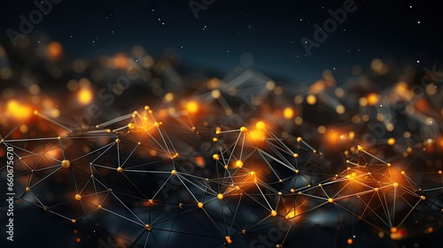 abstract dark grey and bold yellow virtual network - design element for technology background - connectivity backdrop illustration - generative ai