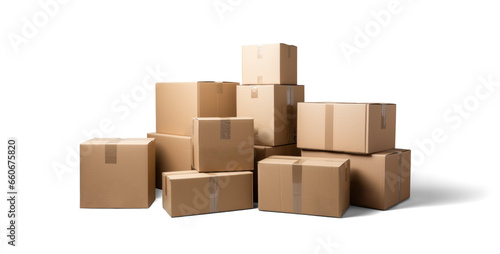 cardboard box warehouse mockup, png file of isolated cutout object with shadow on transparent background. © Аrtranq