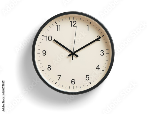 simple wall clock, png file of isolated cutout object with shadow on transparent background.