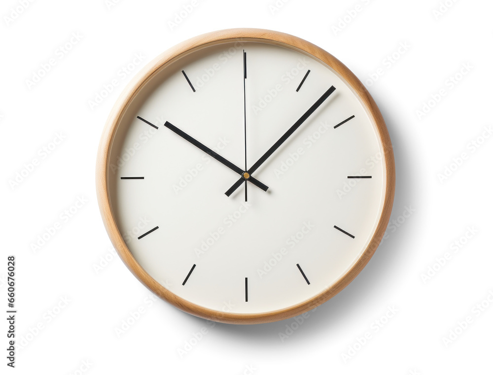 simple wall clock, png file of isolated cutout object with shadow on transparent background. simple wall clock, png file of isolated cutout object with shadow on transparent background.
