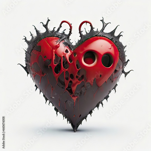 Scary red heart in Halloween blood style  on a white background.