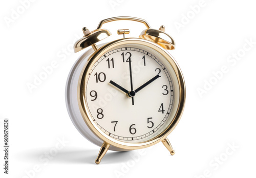 simple desk alarm clock, png file of isolated cutout object with shadow on transparent background.