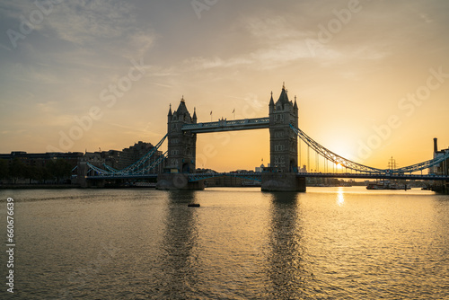 Tower Bridge at sunrise in London. England