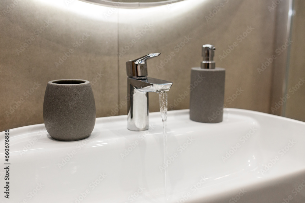 Fototapeta premium Modern faucet bathroom interior.