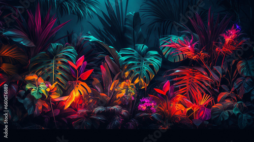 Neon tropical plants around edge of frame (ID: 660676889)