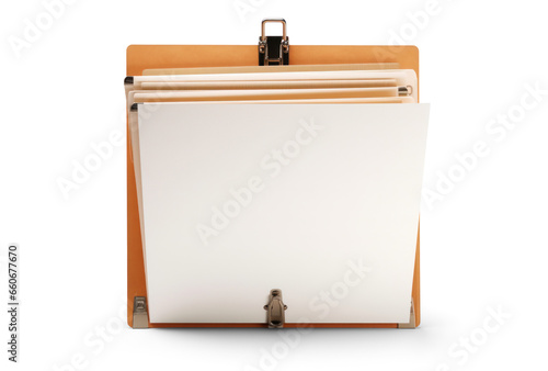 folder with documents and papers, png file of isolated cutout object with shadow on transparent background. © Аrtranq