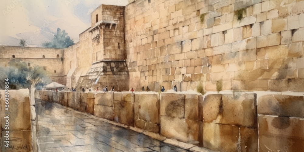 Obraz premium Wailing wall in the ancient temple of Jerusalem. Generative AI