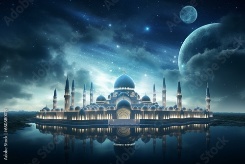 A celestial mosque in the heavens. Generative AI