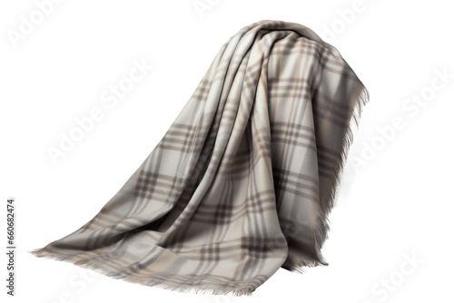 hanging wrapped warm woolen checkered plaid blanket, png file of isolated cutout object with shadow on transparent background. photo