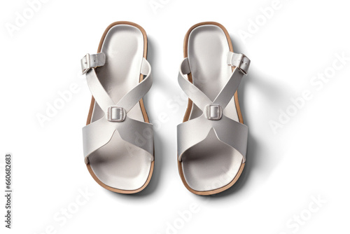 white women's sandals, png file of isolated cutout object with shadow on transparent background.