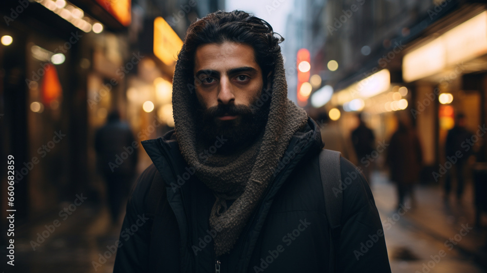 Serious Contemplation: Gaze of a Middle Eastern Man, Generative AI Serious Contemplation: Gaze of a Middle Eastern Man, Generative AI