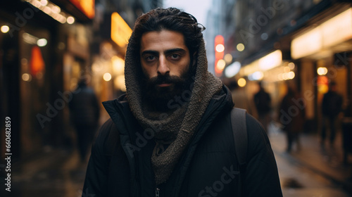 Serious Contemplation: Gaze of a Middle Eastern Man, Generative AI