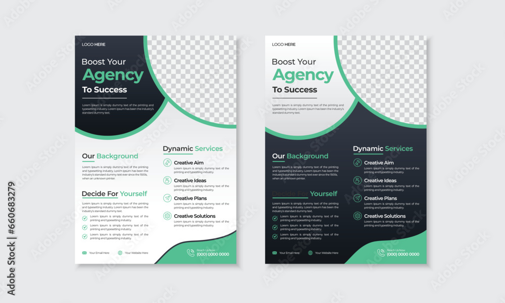 Modern corporate business flyer design, digital marketing advertising promo leaflet, magazine, poster, cover, annual report template set, company agency growth publication in A4 with space for photo