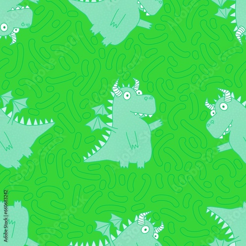 Cartoon animals seamless dragon pattern for wrapping paper and fabrics and linens and kids clothes print