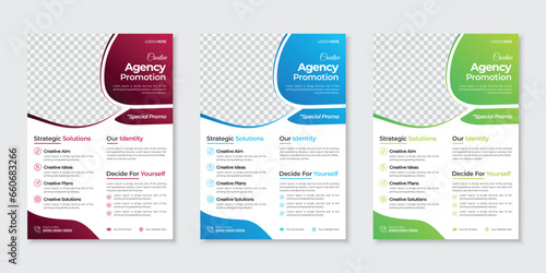 Corporate business flyer template design set with abstract shapes, company agency growth advertise marketing promo leaflet poster cover bundle, new trendy half page one sided A4 vector design photo