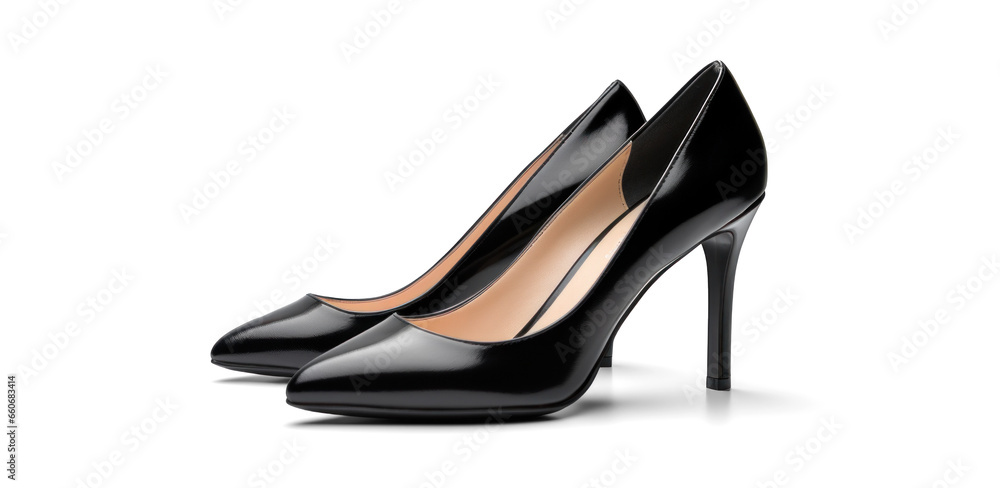 black women's classic leather heels, png file of isolated cutout object with shadow on transparent background. black women's classic leather heels, png file of isolated cutout object with shadow on transparent background.