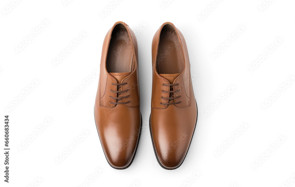 top view brown leather classic men's shoes, png file of isolated cutout object with shadow on transparent background. top view brown leather classic men's shoes, png file of isolated cutout object with shadow on transparent background.