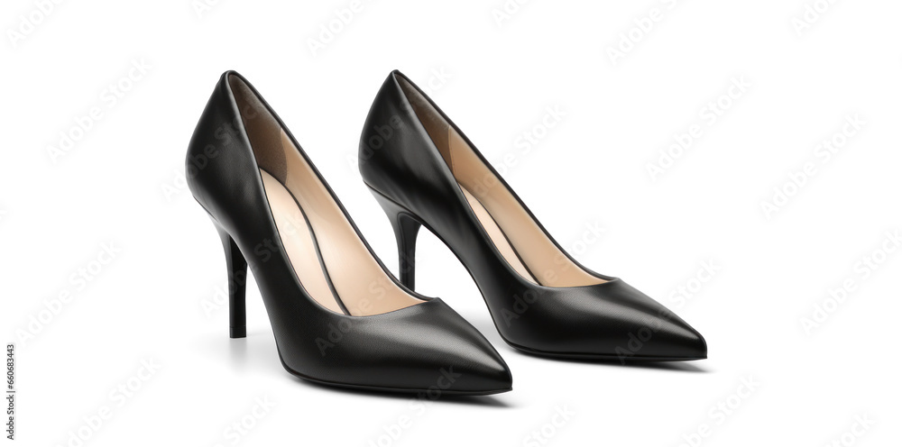 black women's classic leather heels, png file of isolated cutout object with shadow on transparent background. black women's classic leather heels, png file of isolated cutout object with shadow on transparent background.