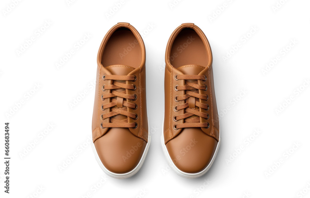 top view brown leather men's shoes, png file of isolated cutout object with shadow on transparent background.