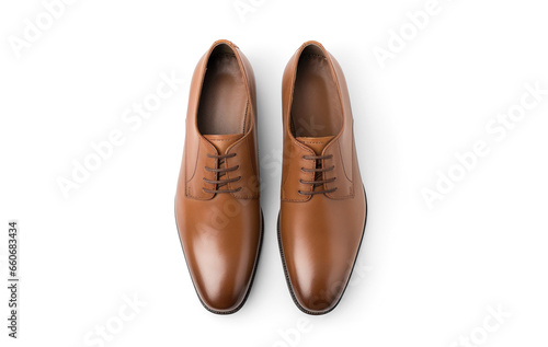 top view brown leather classic men's shoes, png file of isolated cutout object with shadow on transparent background.