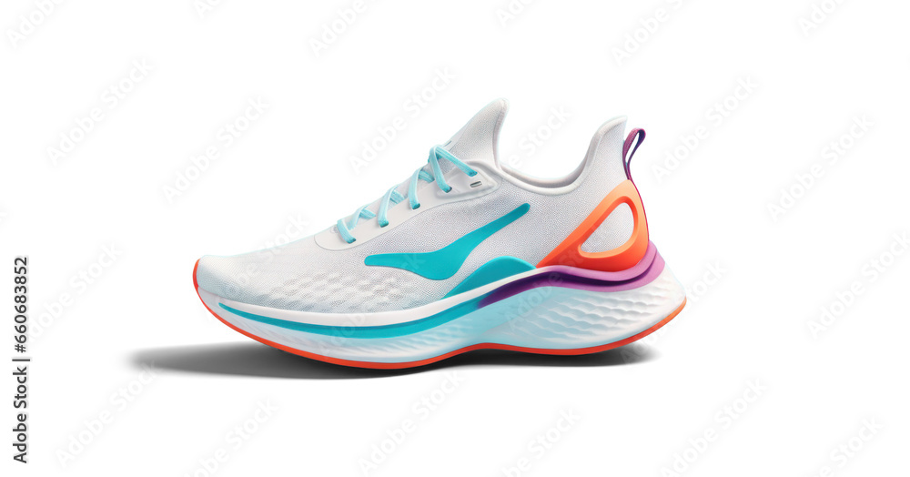 colorful cool running sneakers mockup, png file of isolated cutout object with shadow on transparent background. - obrazy, fototapety, plakaty 