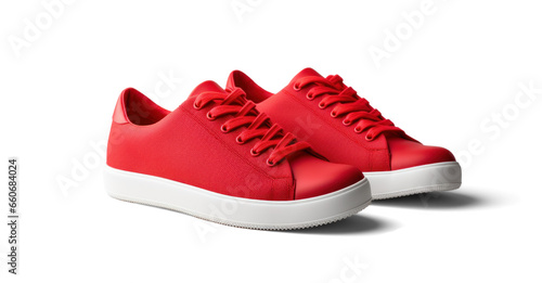 red sneakers mockup, png file of isolated cutout object with shadow on transparent background.