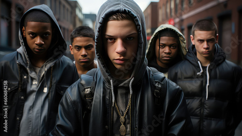 Fotografia A street gang of teenage homeless boys